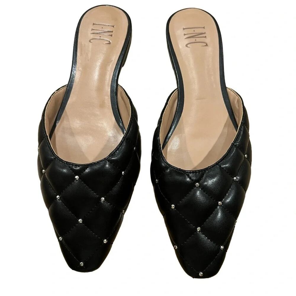 INC Studded Square-Pointed Quilted Padded Zafira Slip On Mules Size 8.5 Inches